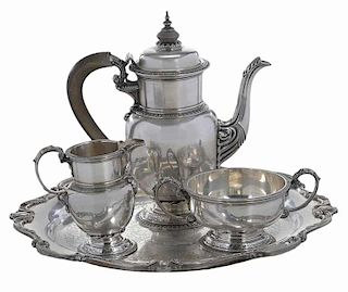 English Silver Coffee Service, Silver-Plate Tray