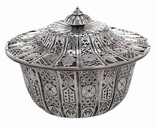 English Silver and Glass Covered Bowl