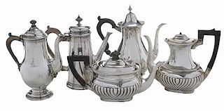 Five English Silver and Sterling Teapots