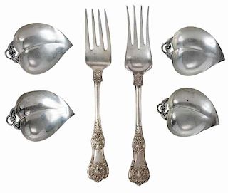 Tiffany Sterling Fork and Four Nut Dishes