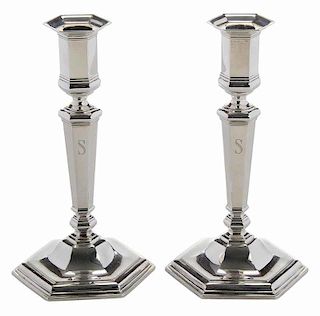 Pair of Tiffany Silver Candlesticks