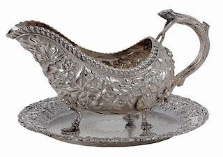 Repousse Sterling Gravy Boat and Tray