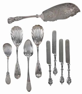 Nine Pieces Coin and Medallion Flatware