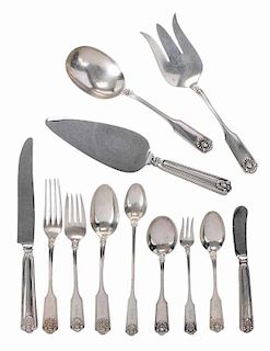 Fiddle Shell Sterling Flatware, 138 pieces