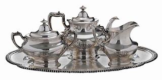 Three Piece Sterling Tea Service and Tray