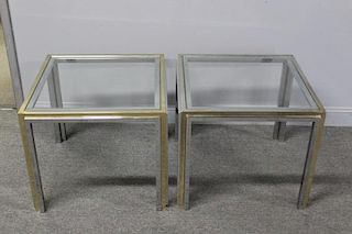 Pair of Mixed Metal Glass Top End Tables.