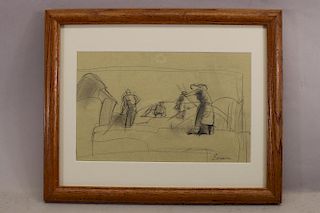 French School, Signed 20th C. Drawing of Figures
