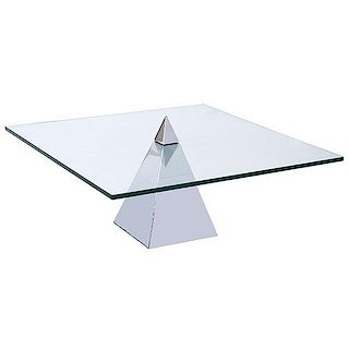 CHROME PYRAMID BASE, COFFEE TABLE, 1970, UNSIGNED