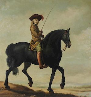 OIL PAINTING, 20TH CENTURY, 'MAN ON HORSE' SIGNED