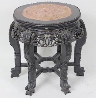 ANTIQUE, CHINESE, CARVED, MARBLE INLAY TABLE