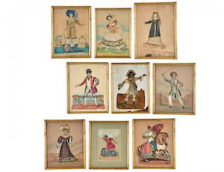 19th C. Foiled & Jeweled French Costumed Figures