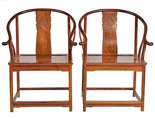 Pr. Chinese Carved Wood 19th Ct. Chairs