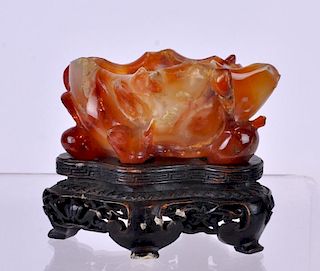 Carnelian Carved Water Coupe Dish on Plinth