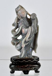 Chinese Carved Opaline Figure on Wood Base