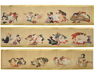 167" Japanese Meiji Period Shunga Silk Hand Scroll