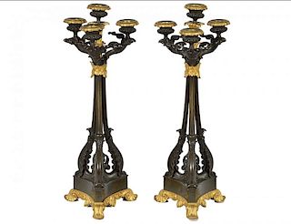 Pair of 19th Ct. French Empire Bronze Candelabras