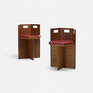 In the manner of Frank Lloyd Wright, chairs, pair