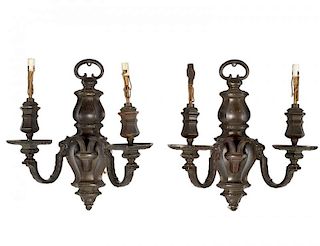 19th Ct. Pair Bronze Caldwell Style Wall Sconces