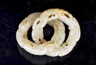 Pr. of Interlocking Chinese Carved Jade Rings