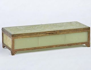 Chinese Carved Jade Bronze Mounted Box
