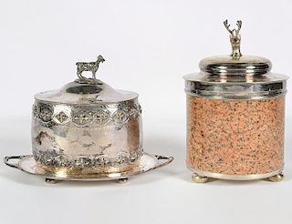 Sheffield Biscuit Box & Silver & Stone Ice Bucket