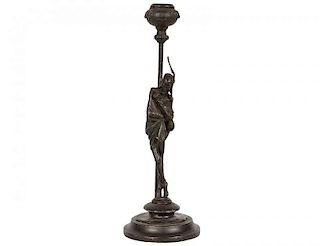 Antique Bronze Figural Single Candle Holder