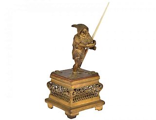 19th Ct. Signed French Bronze Gnome Pen Holder