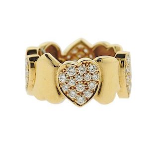 Fred Paris 18k Gold Diamond Heart Band Ring