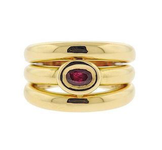 Chaumet 18k Gold Ruby Wide Ring