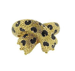 Fred Paris 18k Gold Enamel Panther Claws Ring