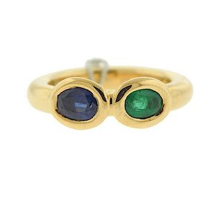 Chaumet 18k Gold Sapphire Emerald Ring