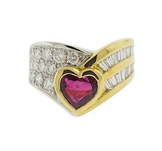 Damiani 18k Gold Diamond Ruby Heart Ring