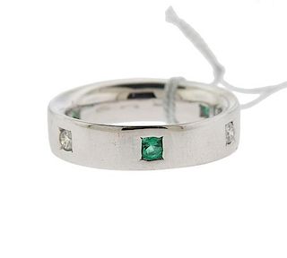 Damiani 18k Gold Diamond Emerald Band Ring