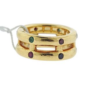 Chaumet 18k Gold Ruby Emerald Sapphire Ring