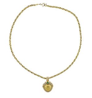 Chaumet 18k Gold Diamond Emerald Pendant Necklace