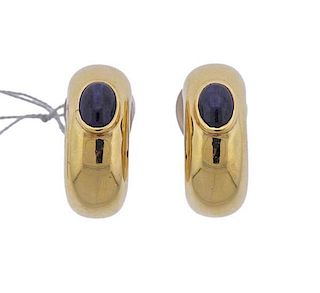 Chaumet 18k Gold Sapphire Hoop Earrings