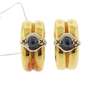 Chaumet 18k Gold Sapphire Hoop Earrings