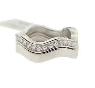 Cartier 18k Gold Diamond Wave Band Ring Set