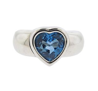 Piaget 18k Gold Blue Topaz Heart Ring