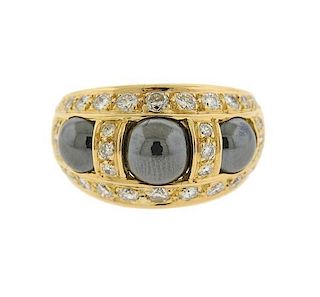 Piaget 18k Gold Diamond Hematite Dome Ring