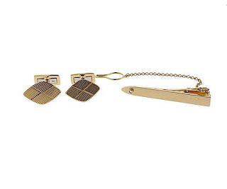 Piaget 18k Gold Diamond Tie Clip Bar Cufflinks Set