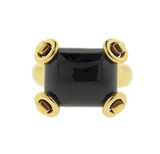 Gucci Horsebit 18k Gold Onyx Ring