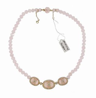 Boucheron 18k Gold Diamond Rose Quartz Necklace