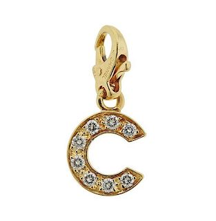 Chanel 18k Gold Diamond C Charm Pendant