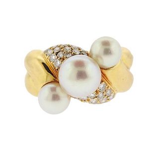Chanel 18k Gold Diamond Pearl Ring