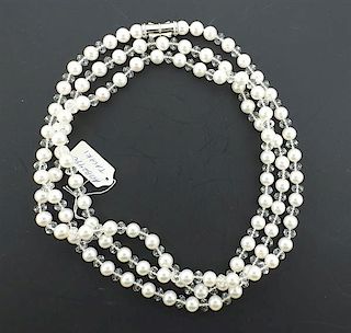 Tasaki 18k Gold Crystal Pearl Long Necklace