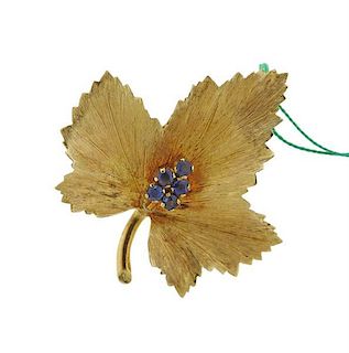Tiffany &amp; Co 18k Gold Sapphire Leaf Brooch