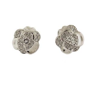 Chanel Camellia 18k Gold Diamond Stud Earrings
