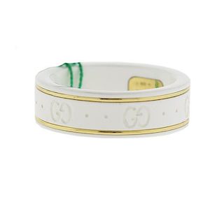 Gucci White Ceramic 18k Gold Band Ring