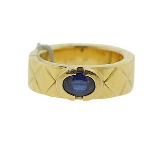 Chanel Matelasse 18K Gold Sapphire Band Ring